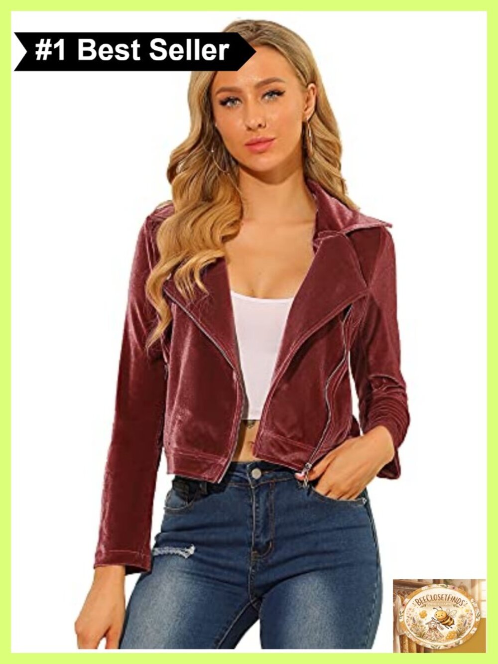Velvet Moto Jacket Cropped Notch Lapel Zip Up Long Sleeve